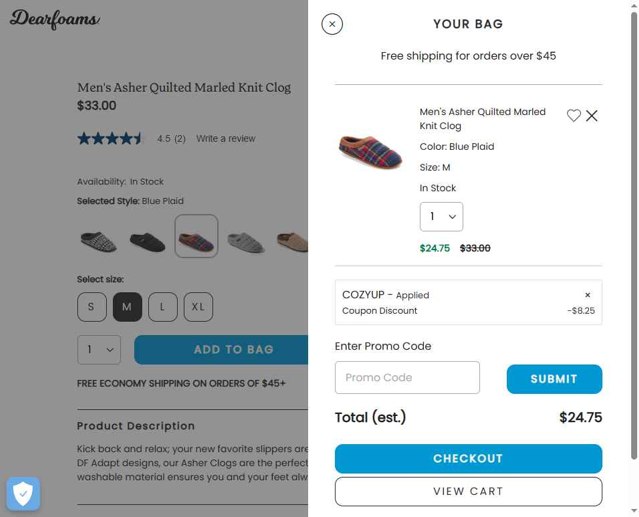DearFoams checkout page showing DearFoams promo code box | Screenshot taken by SimplyCodes community member on Aug 28, 2025