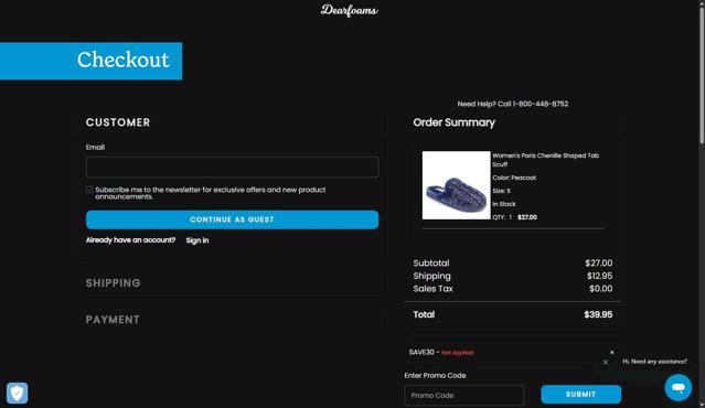 DearFoams checkout page showing DearFoams promo code box | Screenshot taken by SimplyCodes community member on Sep 8, 2025
