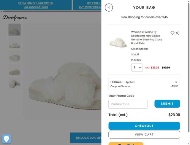 DearFoams checkout page showing DearFoams promo code box | Screenshot taken by SimplyCodes community member on Sep 5, 2025