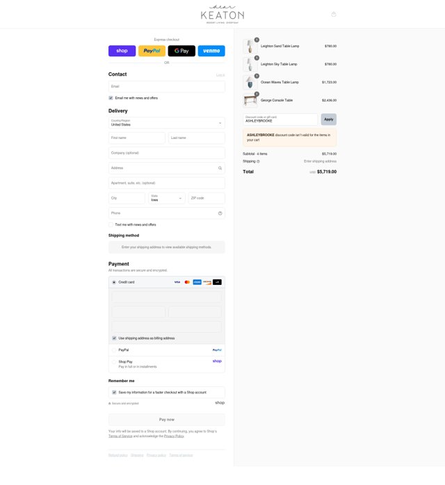Dear Keaton checkout page showing Dear Keaton coupon code box | Screenshot taken by SimplyCodes community member on Sep 6, 2025