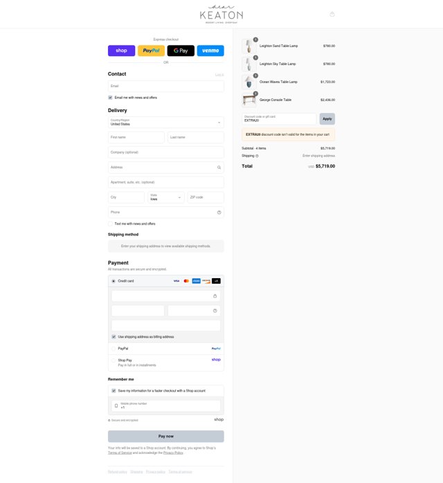 Dear Keaton checkout page showing Dear Keaton coupon code box | Screenshot taken by SimplyCodes community member on Sep 6, 2025