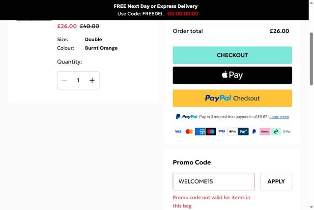 Debenhams checkout page showing Debenhams discount code box | Screenshot taken by SimplyCodes community member on Sep 9, 2025