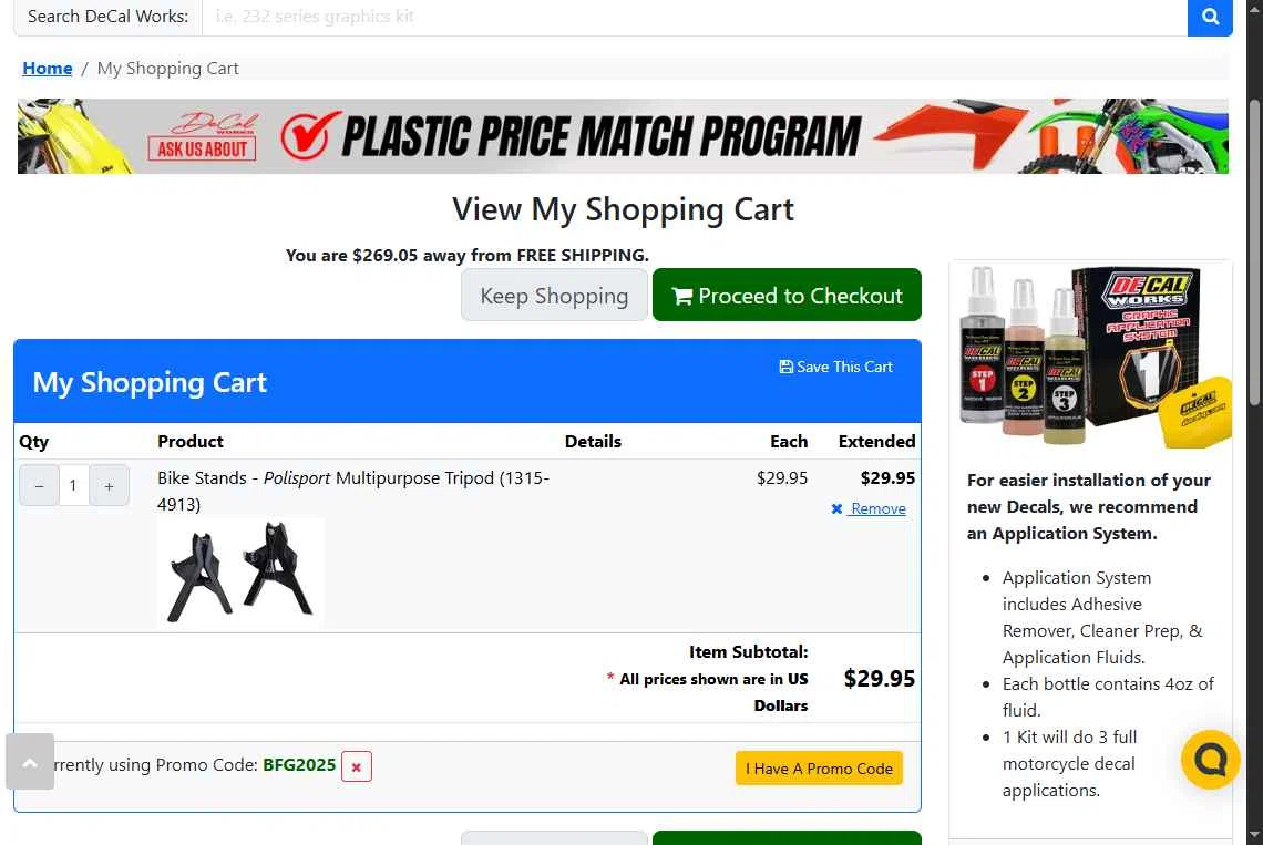 DeCal Works checkout page showing DeCal Works promo code box | Screenshot taken by SimplyCodes community member on Dec 11, 2025