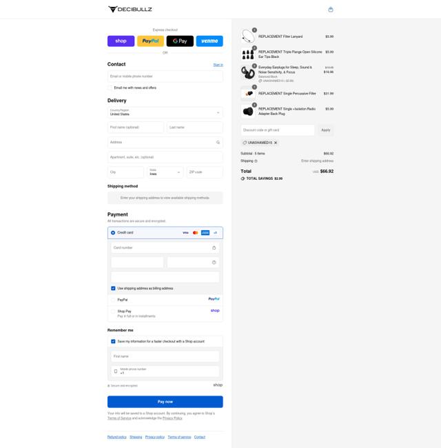 Decibullz checkout page showing Decibullz discount code box | Screenshot taken by SimplyCodes community member on Sep 14, 2025