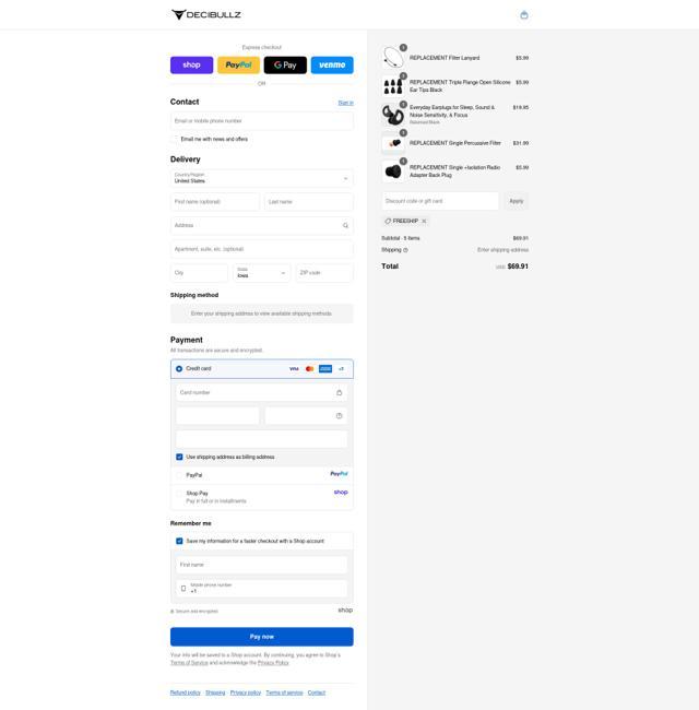 Decibullz checkout page showing Decibullz discount code box | Screenshot taken by SimplyCodes community member on Sep 14, 2025