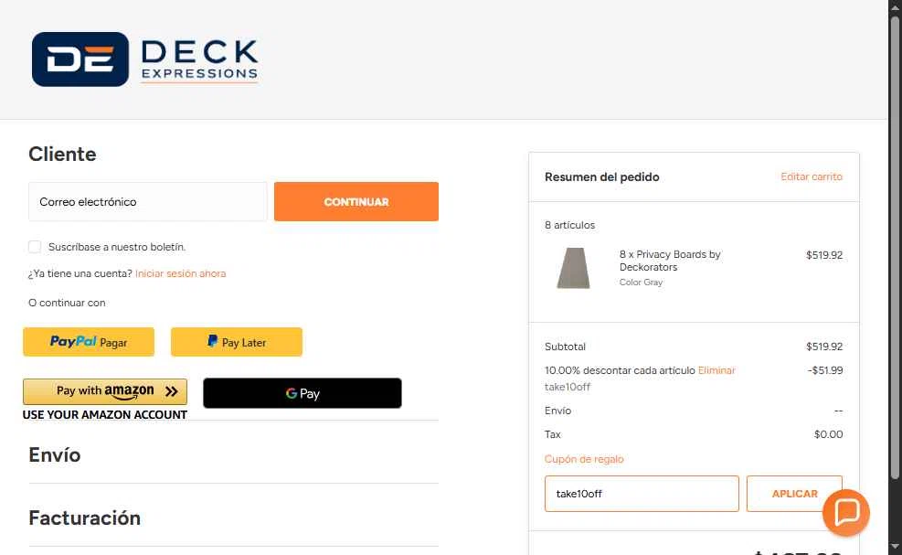 Deck Expressions checkout page showing Deck Expressions coupon code box | Screenshot taken by SimplyCodes community member on Jul 5, 2025