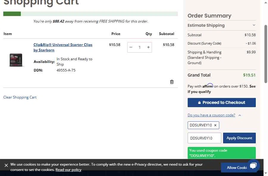 DecksDirect checkout page showing DecksDirect discount code box | Screenshot taken by SimplyCodes community member on May 12, 2025