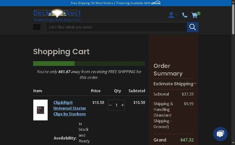 DecksDirect checkout page showing DecksDirect discount code box | Screenshot taken by SimplyCodes community member on Jun 4, 2025