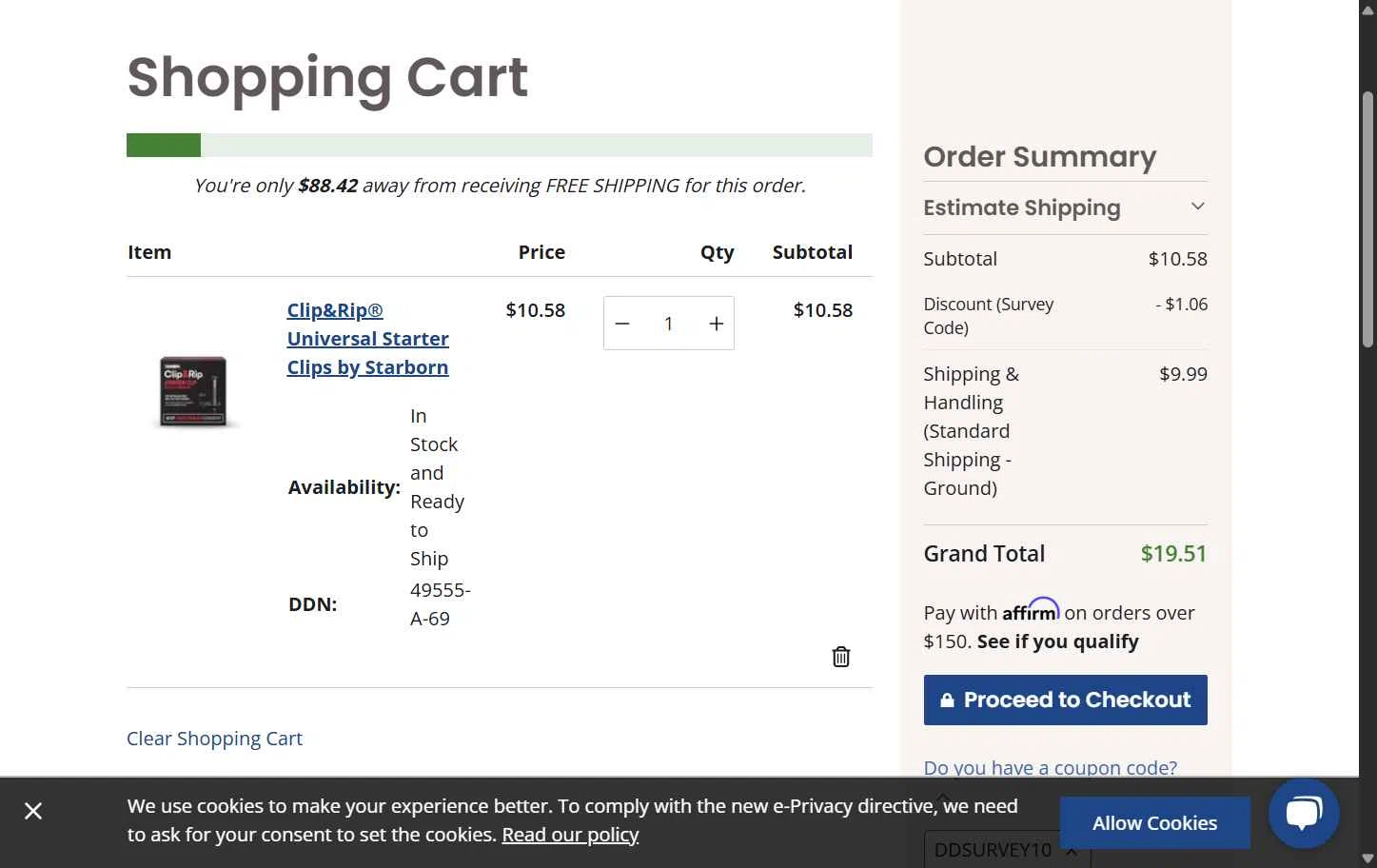 DecksDirect checkout page showing DecksDirect discount code box | Screenshot taken by SimplyCodes community member on May 25, 2025
