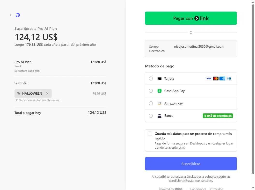 Decktopus checkout page showing Decktopus promo code box | Screenshot taken by SimplyCodes community member on Nov 8, 2025