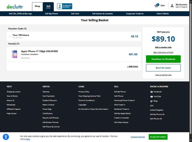 Decluttr checkout page showing Decluttr promo code box | Screenshot taken by SimplyCodes community member on Jun 6, 2025