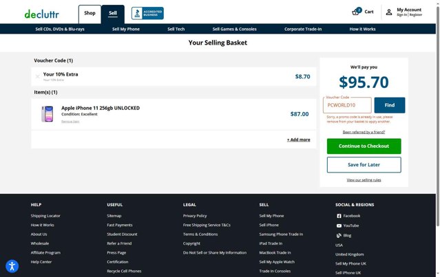 Decluttr checkout page showing Decluttr promo code box | Screenshot taken by SimplyCodes community member on Jun 6, 2025