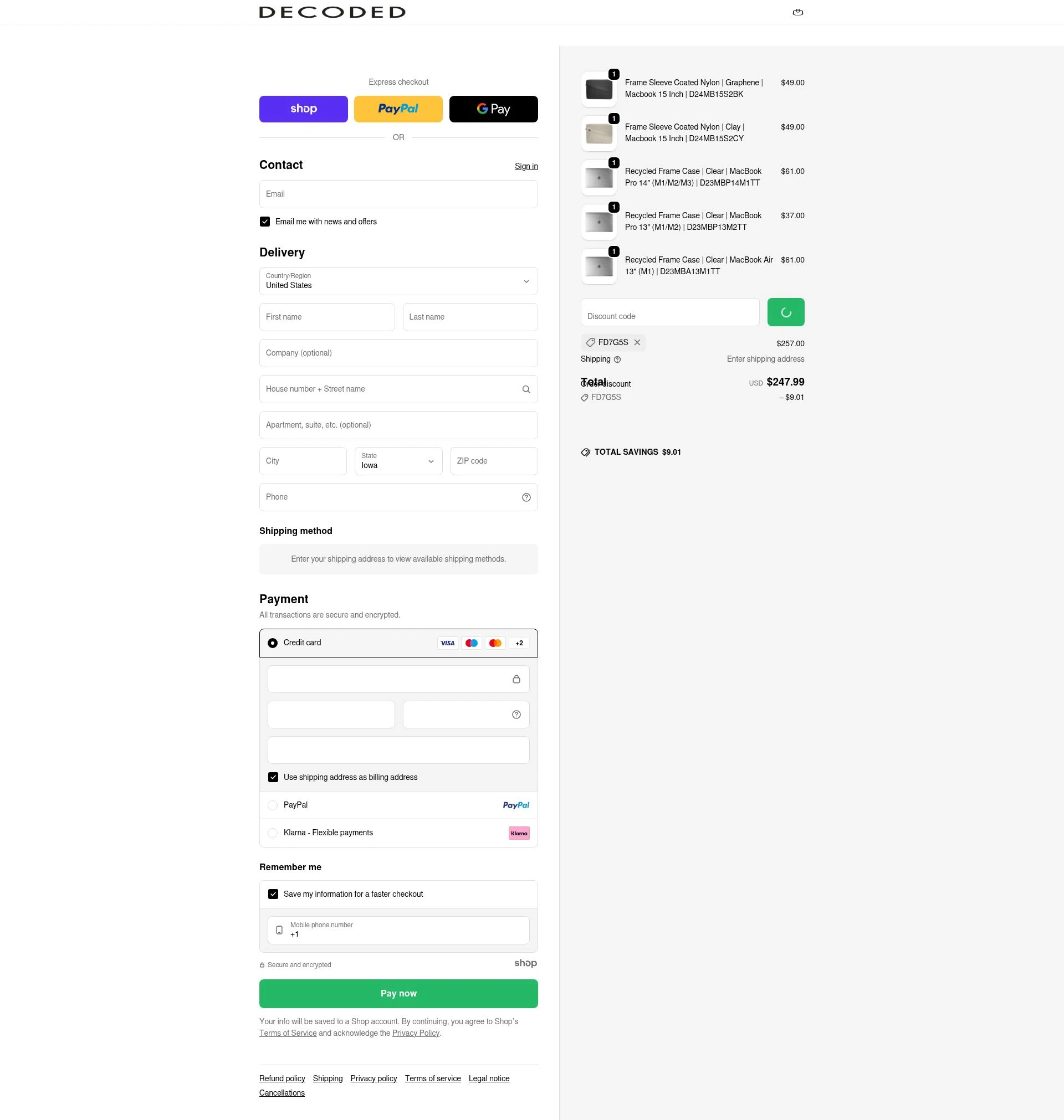 Decoded Bags checkout page showing Decoded Bags discount code box | Screenshot taken by SimplyCodes community member on Dec 29, 2025