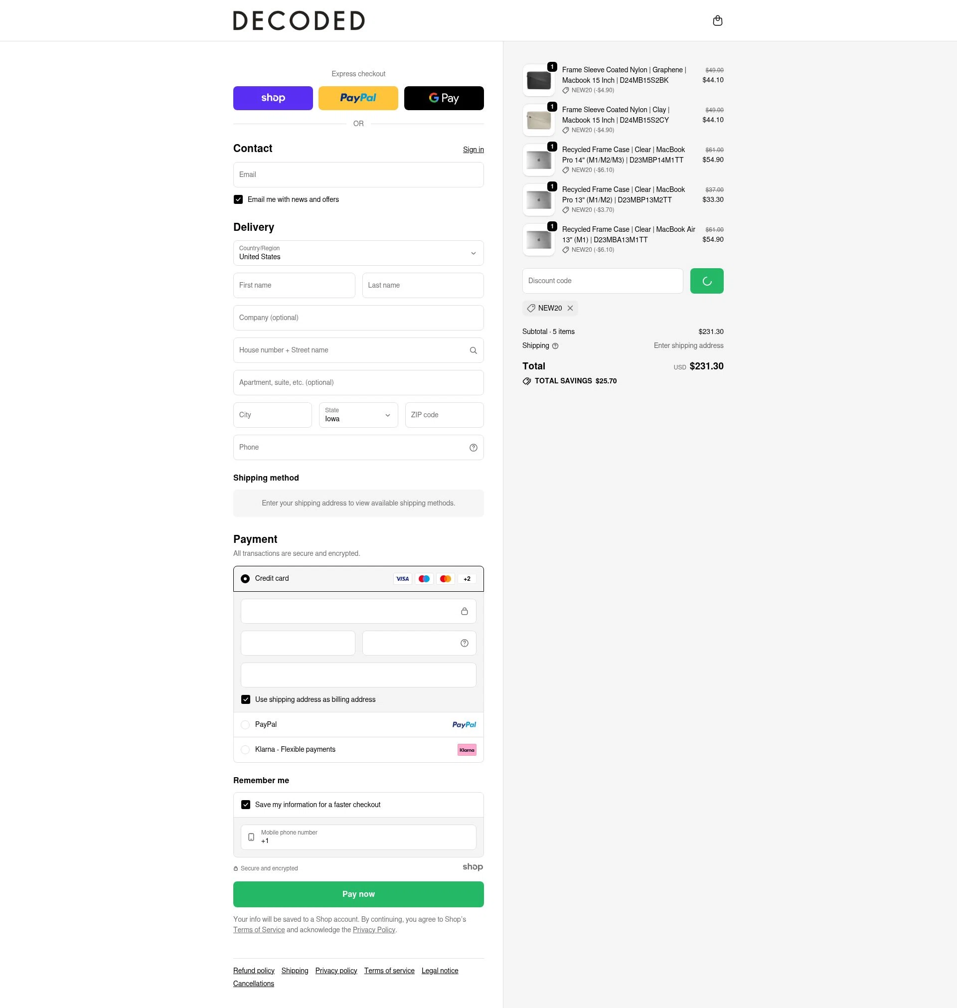 Decoded Bags checkout page showing Decoded Bags discount code box | Screenshot taken by SimplyCodes community member on Dec 29, 2025