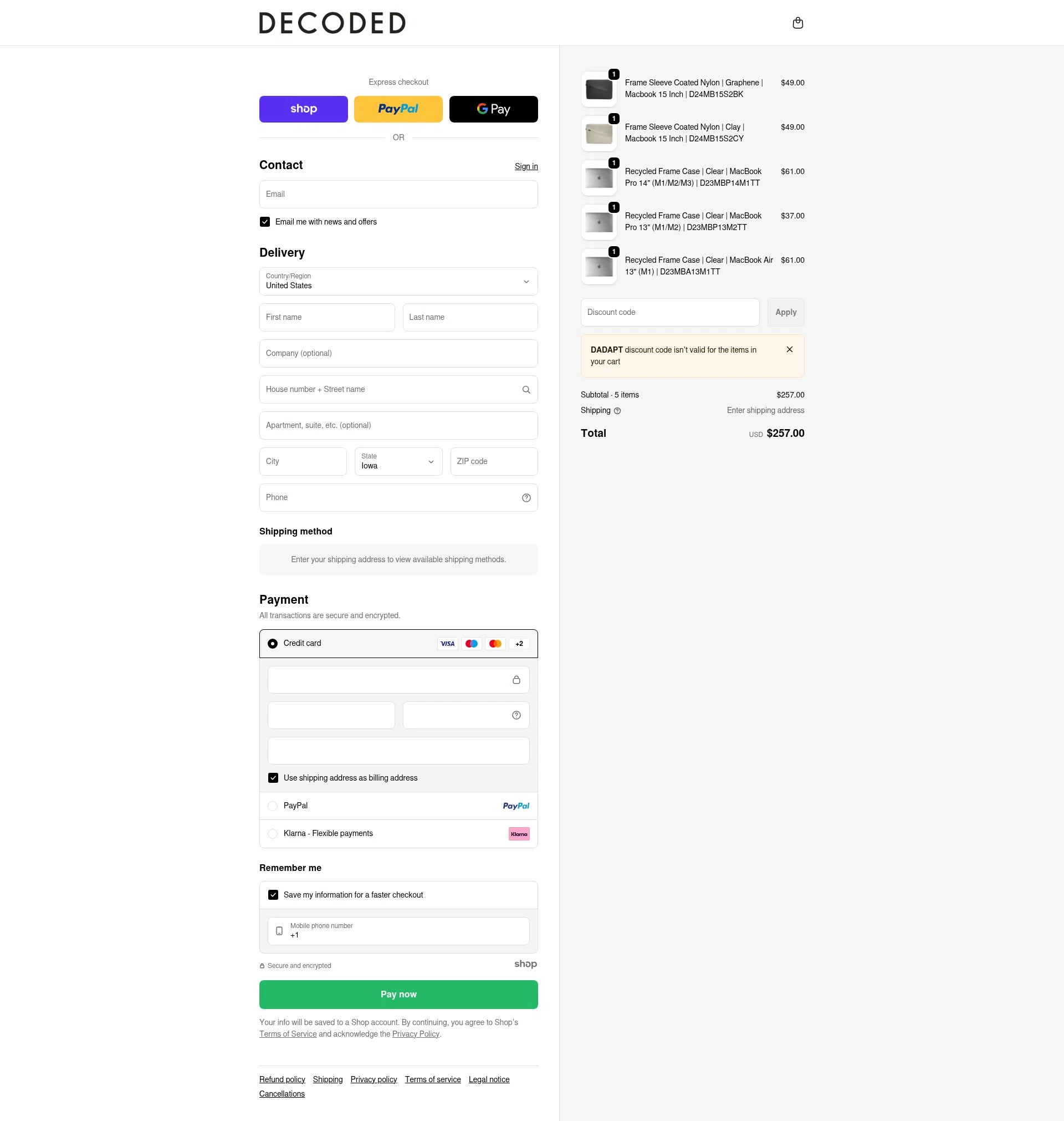 Decoded Bags checkout page showing Decoded Bags discount code box | Screenshot taken by SimplyCodes community member on Dec 29, 2025