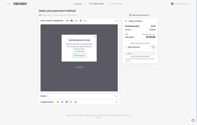 Decodo (formerly Smartproxy) checkout page showing Decodo (formerly Smartproxy) promo code box | Screenshot taken by SimplyCodes community member on Aug 6, 2025