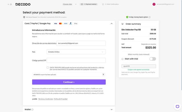 Decodo (formerly Smartproxy) checkout page showing Decodo (formerly Smartproxy) promo code box | Screenshot taken by SimplyCodes community member on Aug 6, 2025