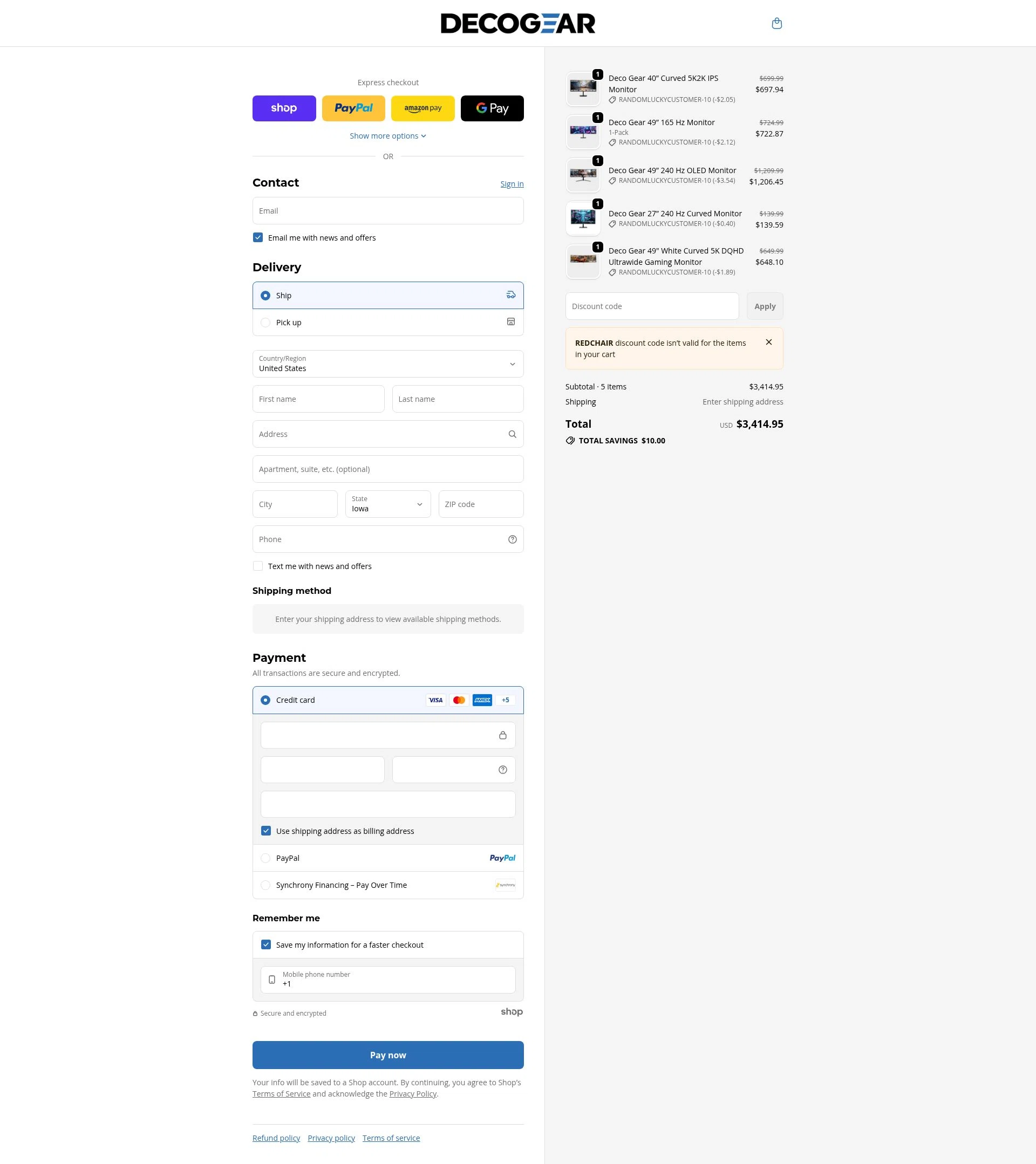 Deco Gear checkout page showing Deco Gear discount code box | Screenshot taken by SimplyCodes community member on Jan 25, 2026