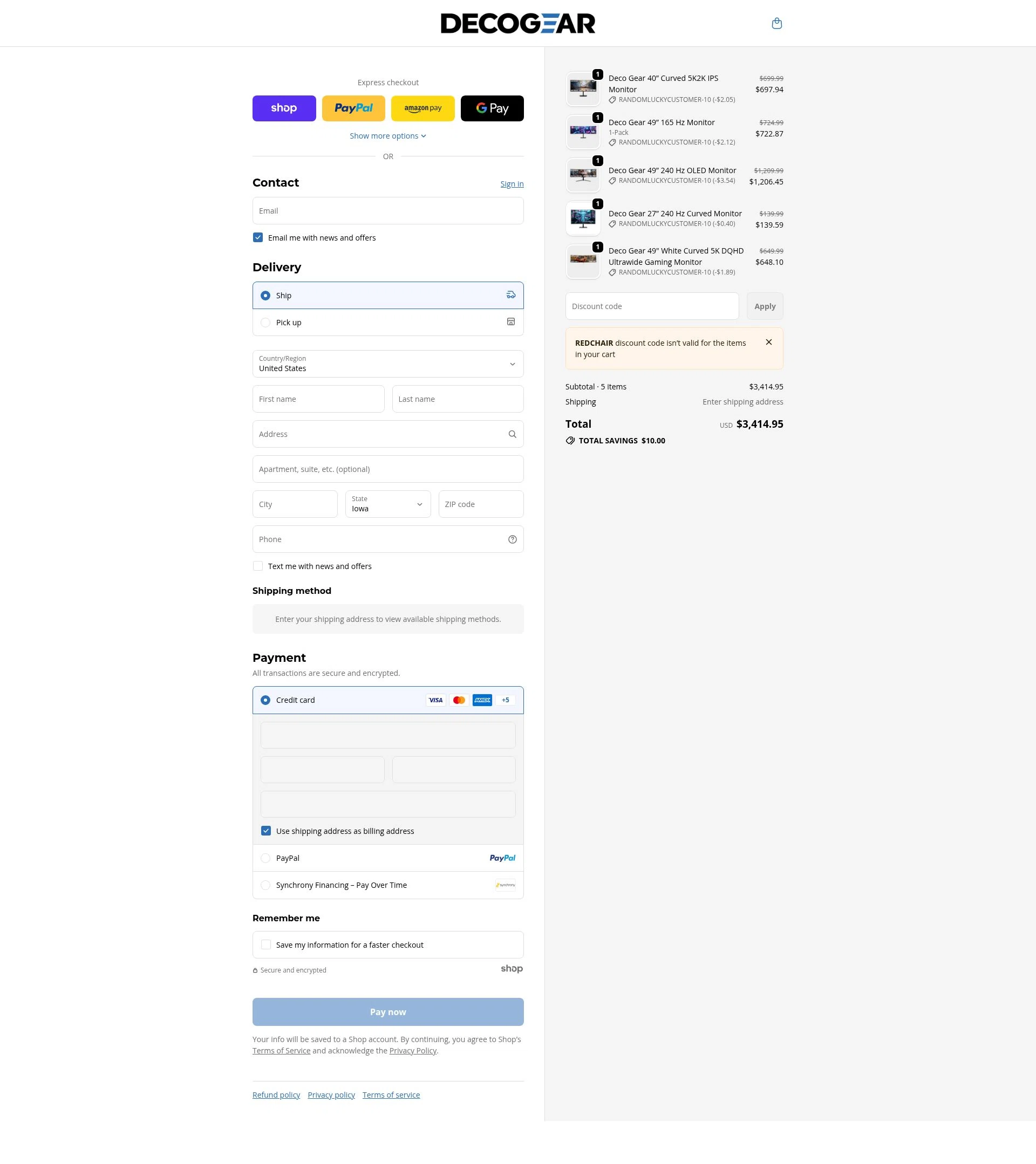 Deco Gear checkout page showing Deco Gear discount code box | Screenshot taken by SimplyCodes community member on Jan 29, 2026