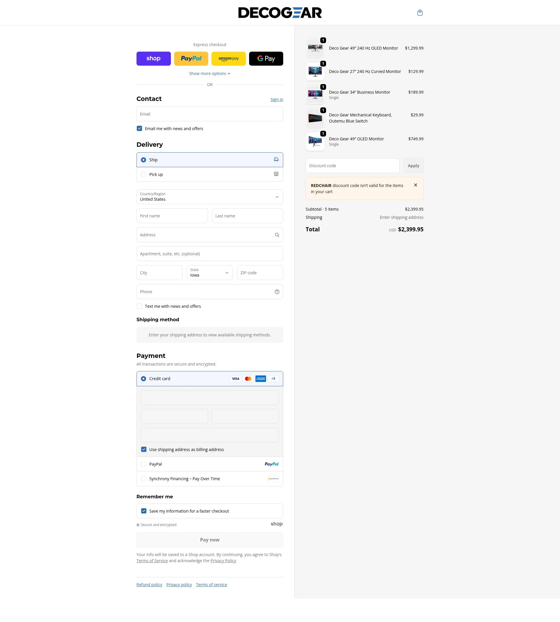 Deco Gear checkout page showing Deco Gear discount code box | Screenshot taken by SimplyCodes community member on Dec 31, 2025