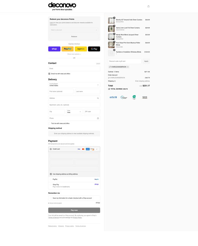 Deconovo checkout page showing Deconovo promo code box | Screenshot taken by SimplyCodes community member on Sep 7, 2025