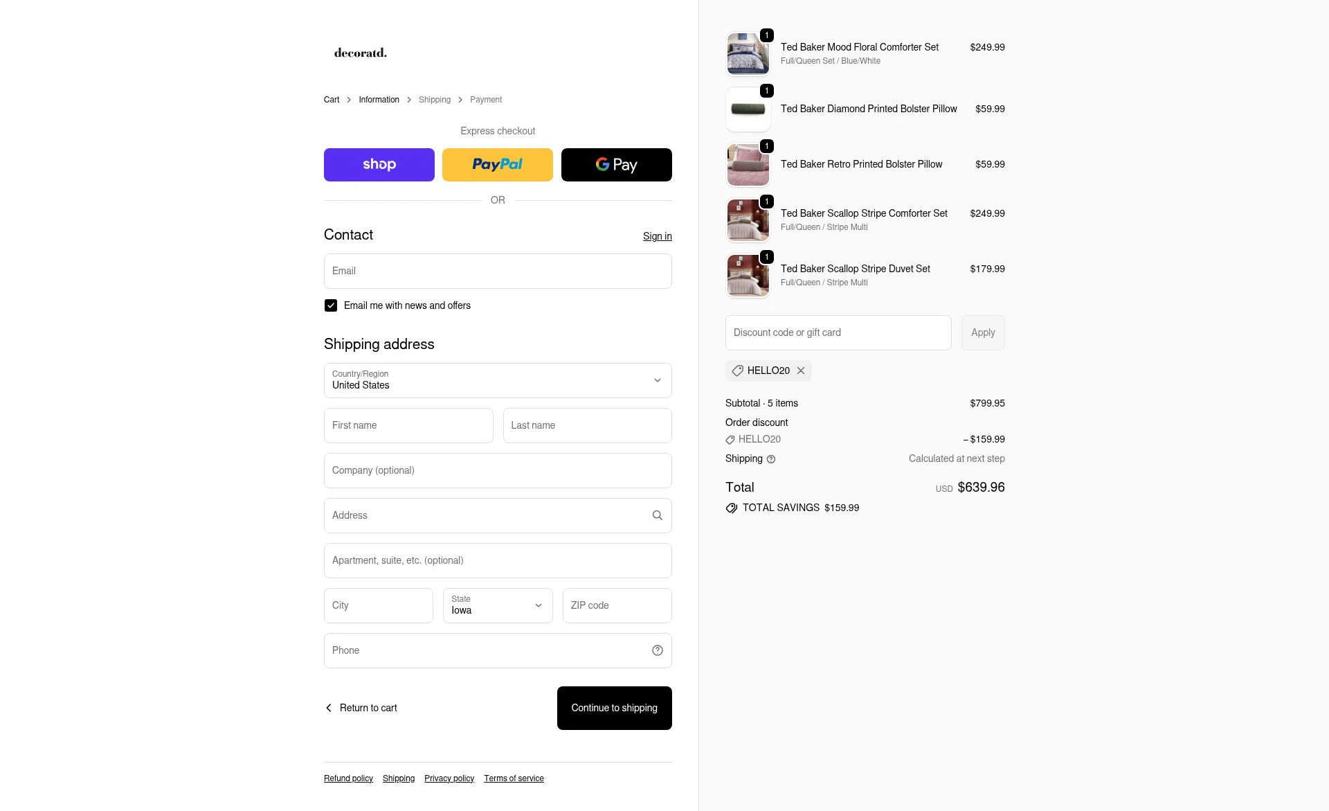 Decoratd checkout page showing Decoratd promo code box | Screenshot taken by SimplyCodes community member on Jan 2, 2026
