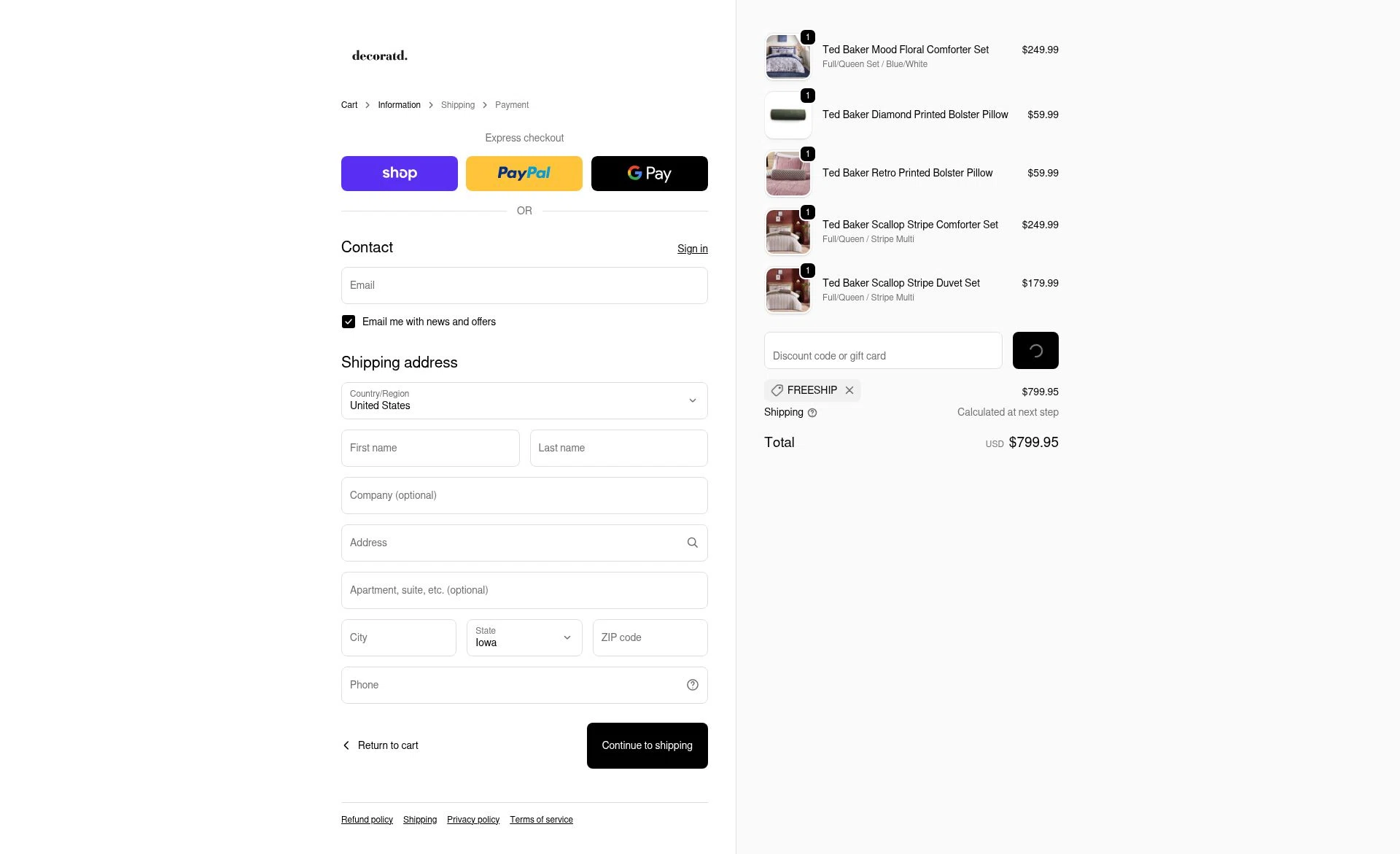 Decoratd checkout page showing Decoratd promo code box | Screenshot taken by SimplyCodes community member on Jan 2, 2026