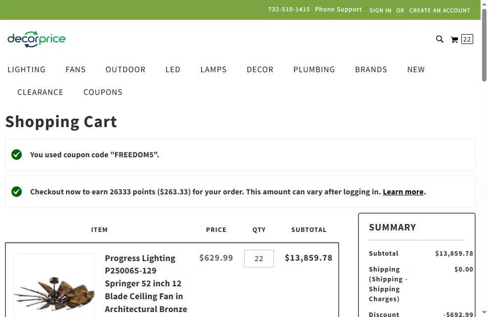 DecorPrice checkout page showing DecorPrice promo code box | Screenshot taken by SimplyCodes community member on Jul 4, 2025