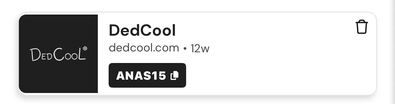 DedCool promo code screenshot showing code ANAS15 applied at DedCool checkout page. Uploaded by SimplyCodes community member SilverShopper6899 on Jun 8, 2026