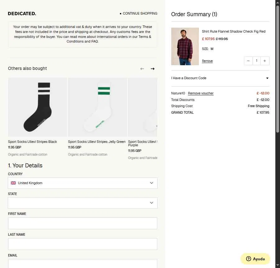 Dedicated Brand checkout page showing Dedicated Brand promo code box | Screenshot taken by SimplyCodes community member on Oct 9, 2025