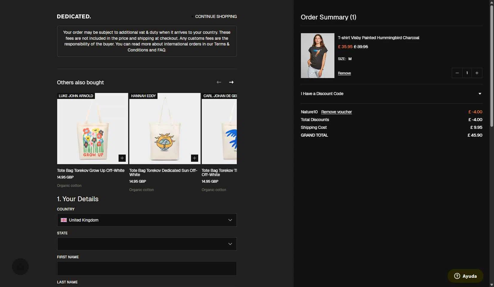 Dedicated Brand checkout page showing Dedicated Brand promo code box | Screenshot taken by SimplyCodes community member on Sep 10, 2025