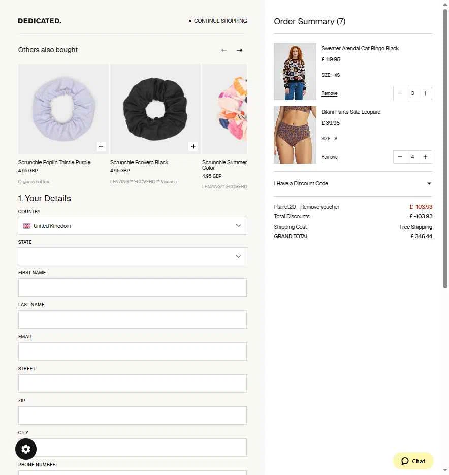 Dedicated Brand checkout page showing Dedicated Brand promo code box | Screenshot taken by SimplyCodes community member on Sep 1, 2025