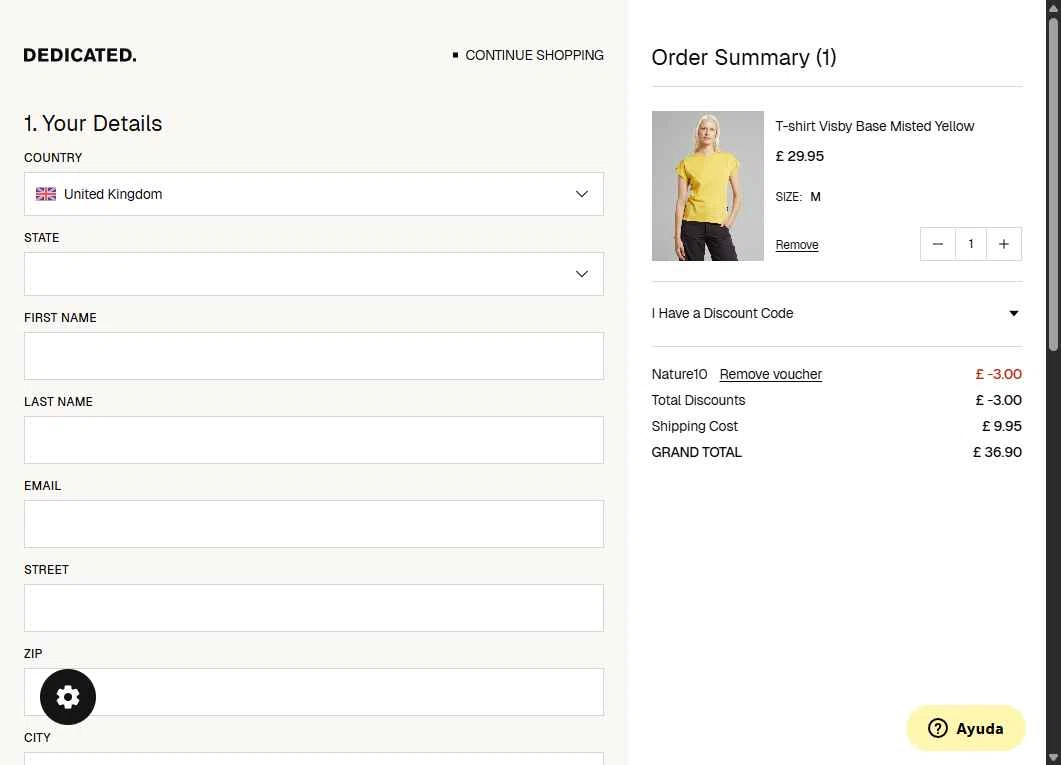 Dedicated Brand checkout page showing Dedicated Brand promo code box | Screenshot taken by SimplyCodes community member on Aug 12, 2025