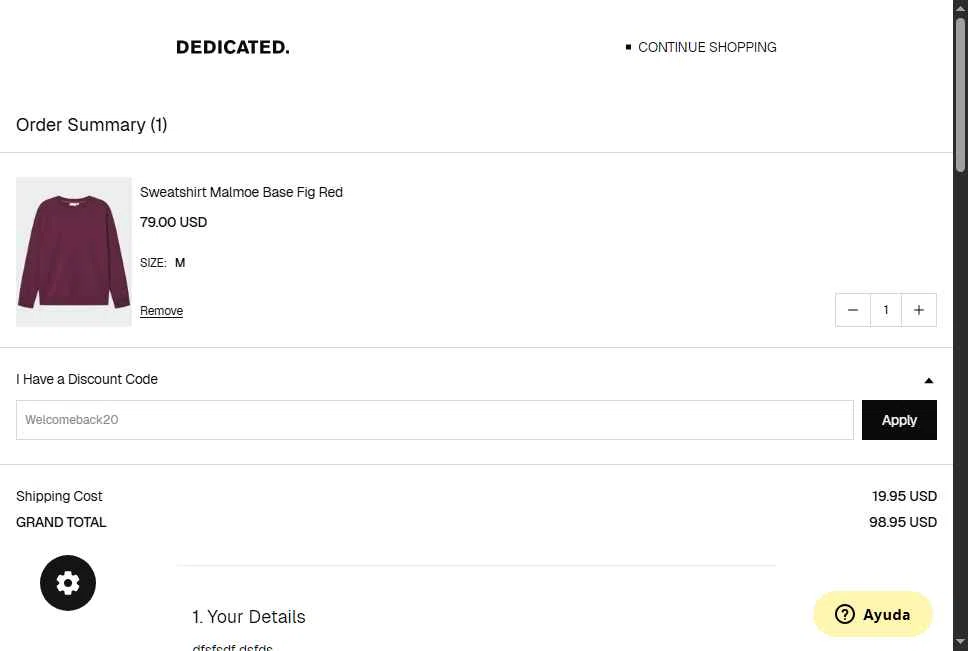Dedicated Brand checkout page showing Dedicated Brand promo code box | Screenshot taken by SimplyCodes community member on Sep 6, 2025