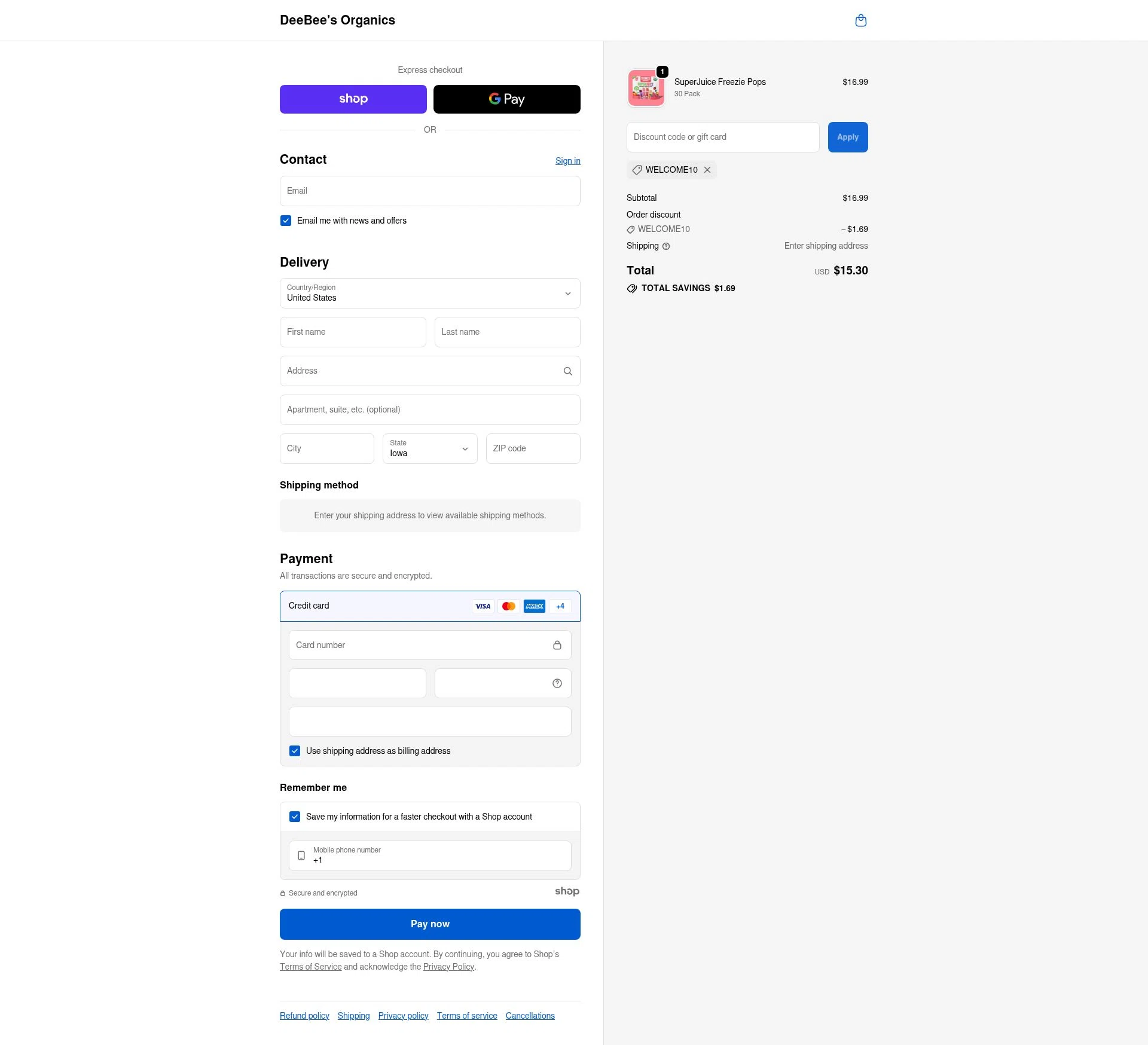 DeeBee's Organics checkout page showing DeeBee's Organics promo code box | Screenshot taken by SimplyCodes community member on Nov 27, 2025