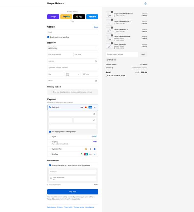 Deeper Network checkout page showing Deeper Network discount code box | Screenshot taken by SimplyCodes community member on Sep 15, 2025