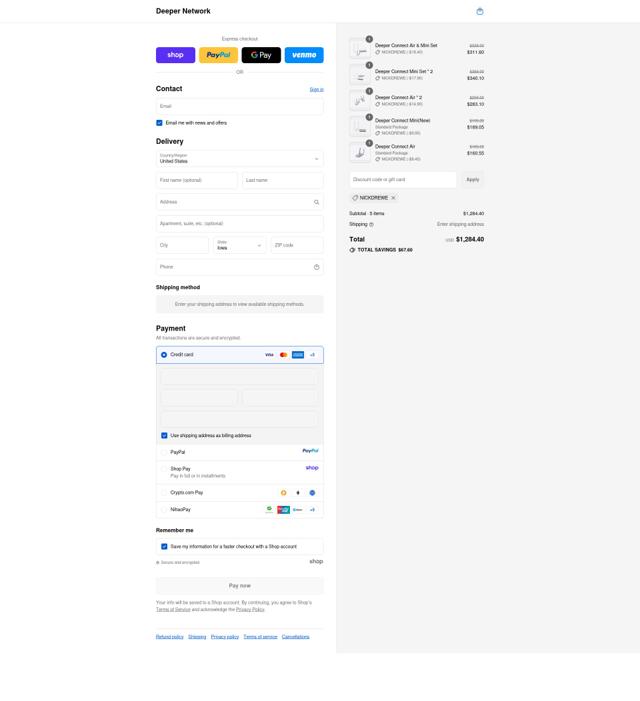 Deeper Network checkout page showing Deeper Network discount code box | Screenshot taken by SimplyCodes community member on Sep 15, 2025