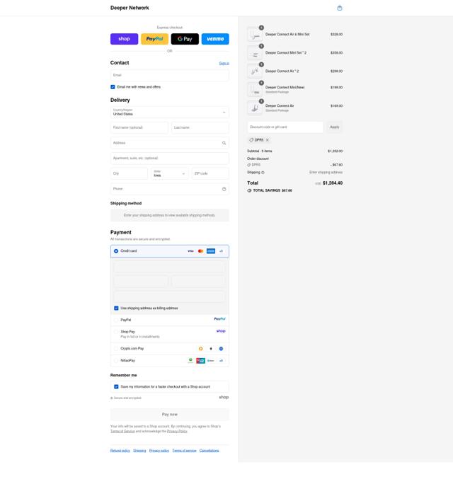 Deeper Network checkout page showing Deeper Network discount code box | Screenshot taken by SimplyCodes community member on Sep 15, 2025