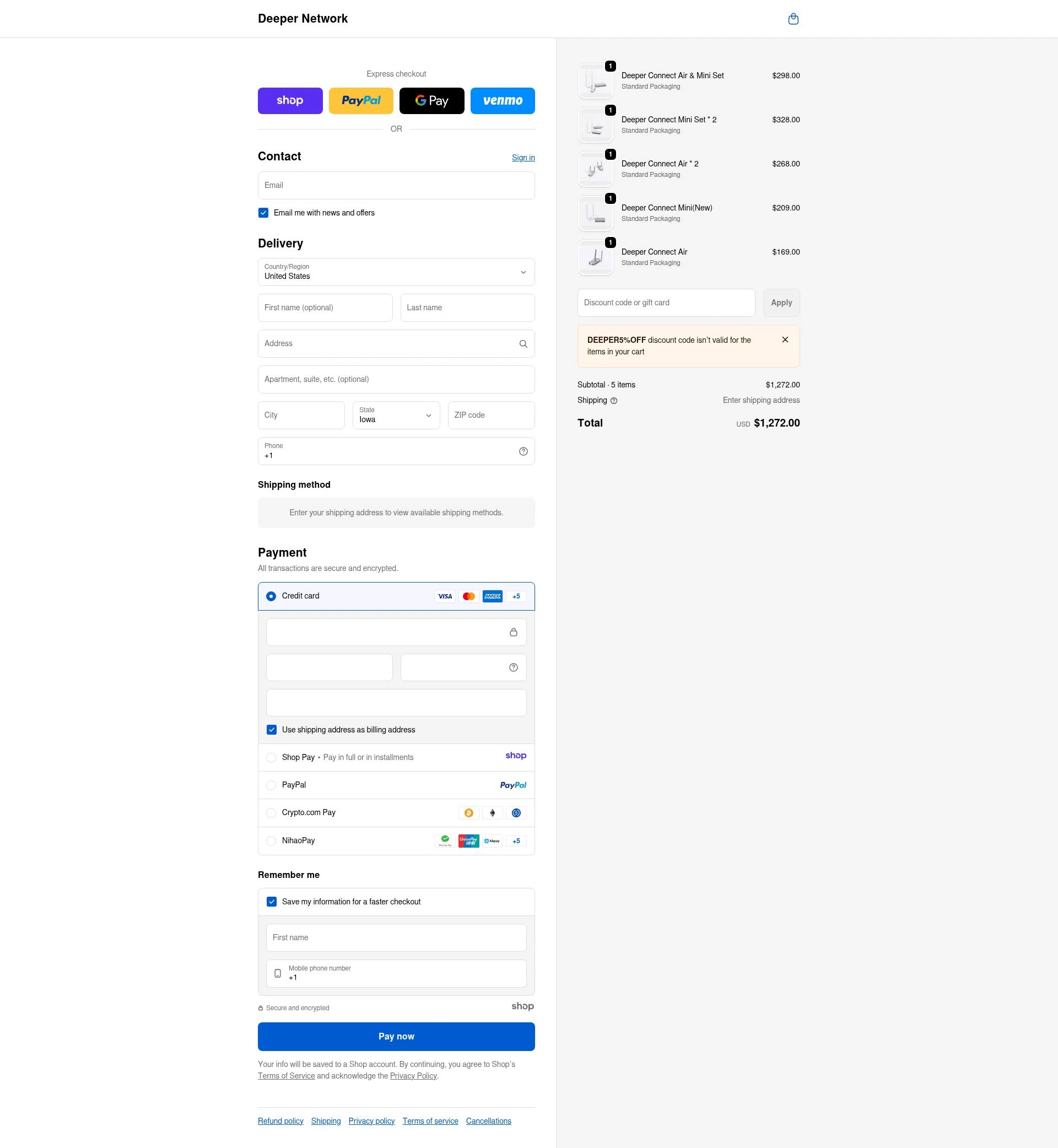 Deeper Network checkout page showing Deeper Network discount code box | Screenshot taken by SimplyCodes community member on Jan 6, 2026