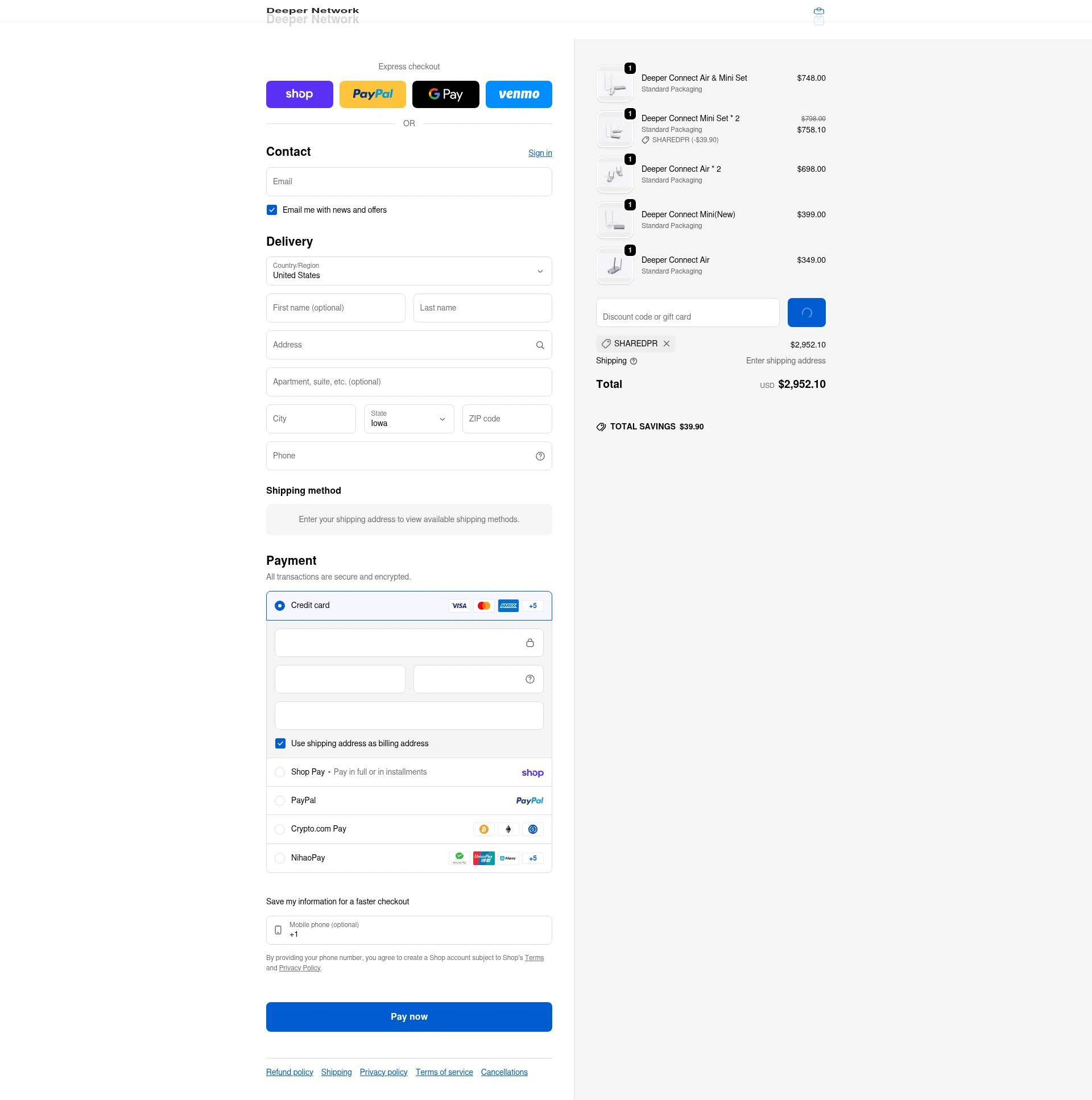 Deeper Network checkout page showing Deeper Network discount code box | Screenshot taken by SimplyCodes community member on Feb 12, 2026