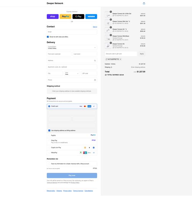 Deeper Network checkout page showing Deeper Network discount code box | Screenshot taken by SimplyCodes community member on Sep 15, 2025