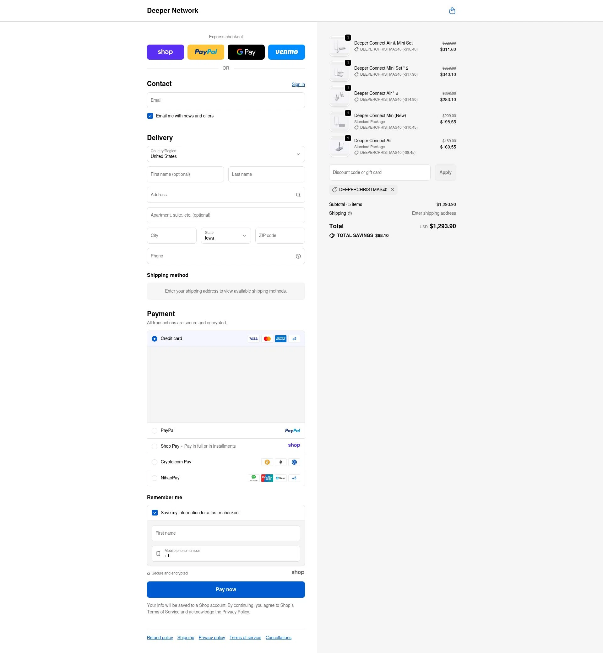 Deeper Network checkout page showing Deeper Network discount code box | Screenshot taken by SimplyCodes community member on Dec 14, 2025