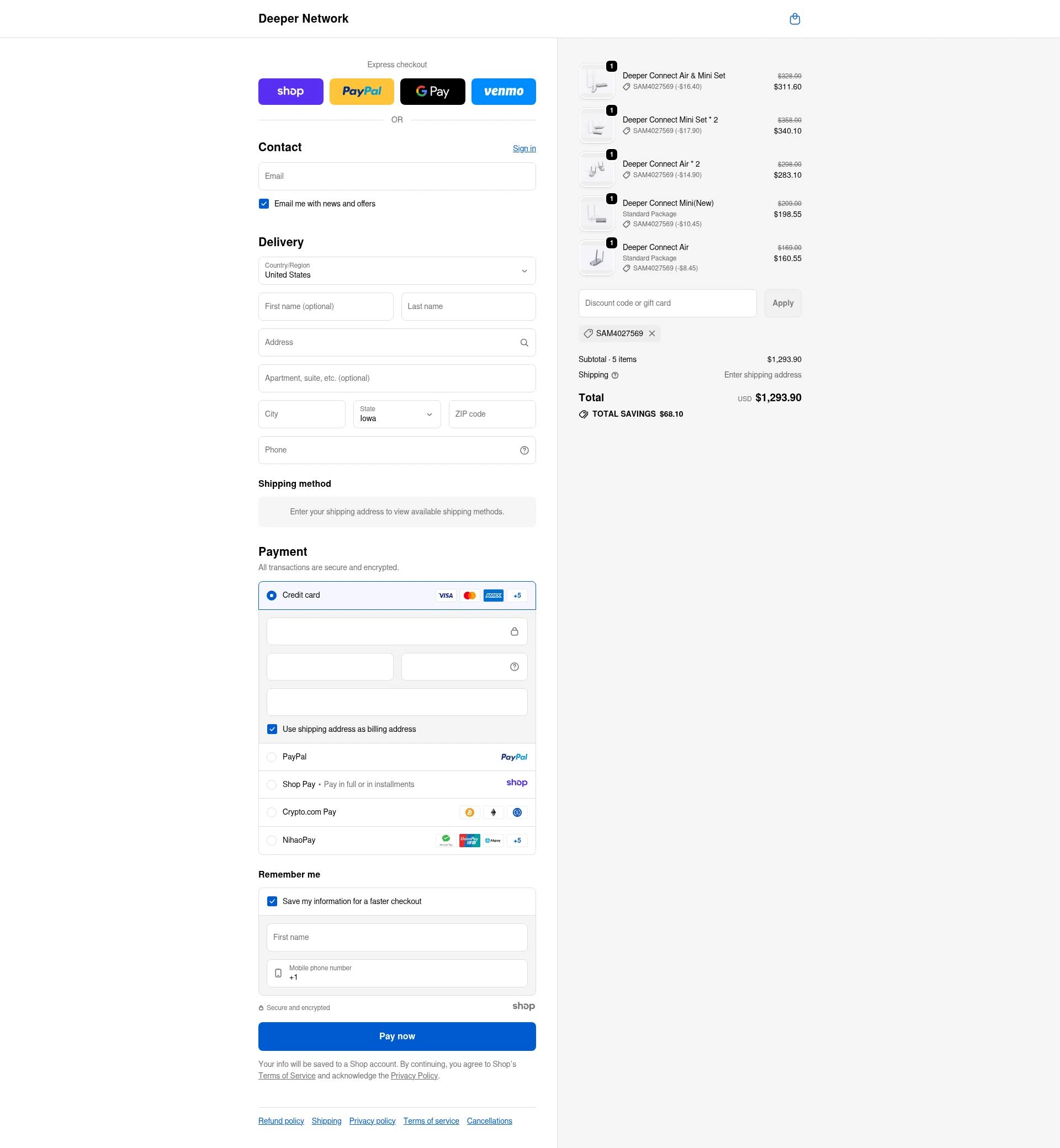 Deeper Network checkout page showing Deeper Network discount code box | Screenshot taken by SimplyCodes community member on Dec 14, 2025