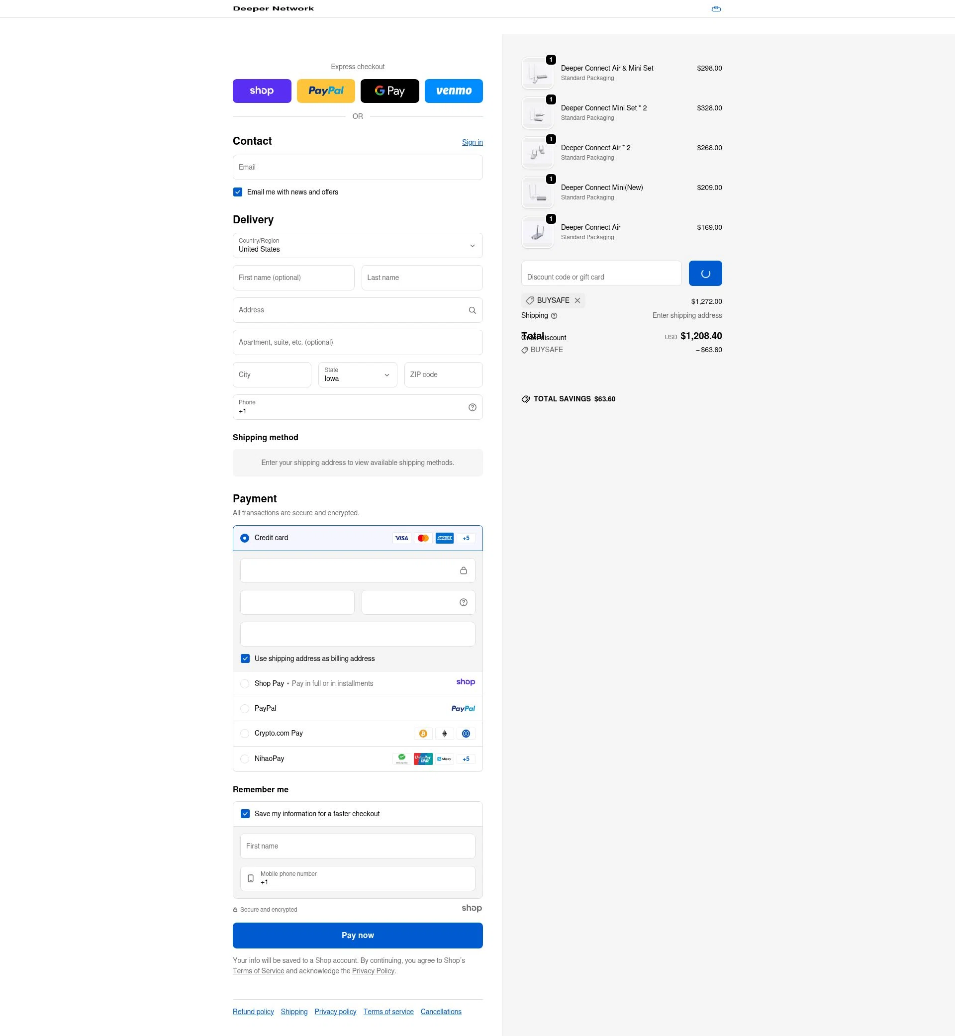 Deeper Network checkout page showing Deeper Network discount code box | Screenshot taken by SimplyCodes community member on Jan 6, 2026