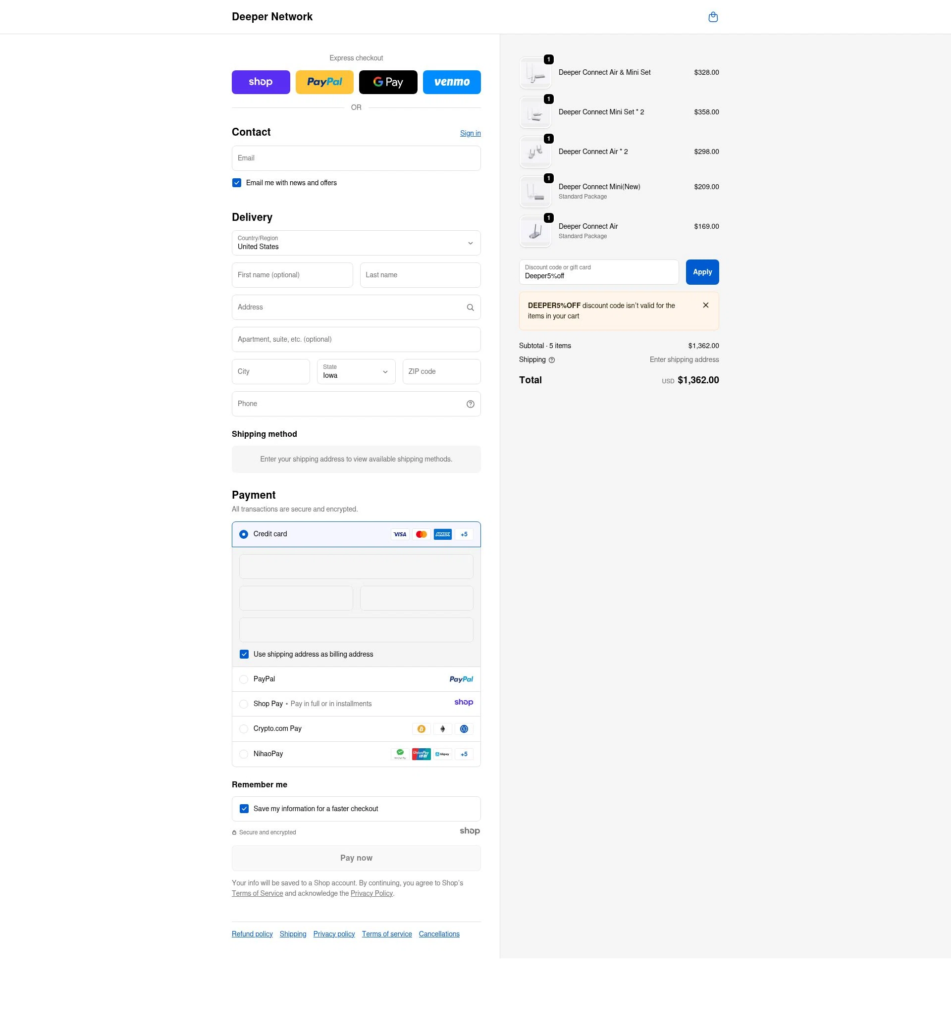 Deeper Network checkout page showing Deeper Network discount code box | Screenshot taken by SimplyCodes community member on Dec 14, 2025