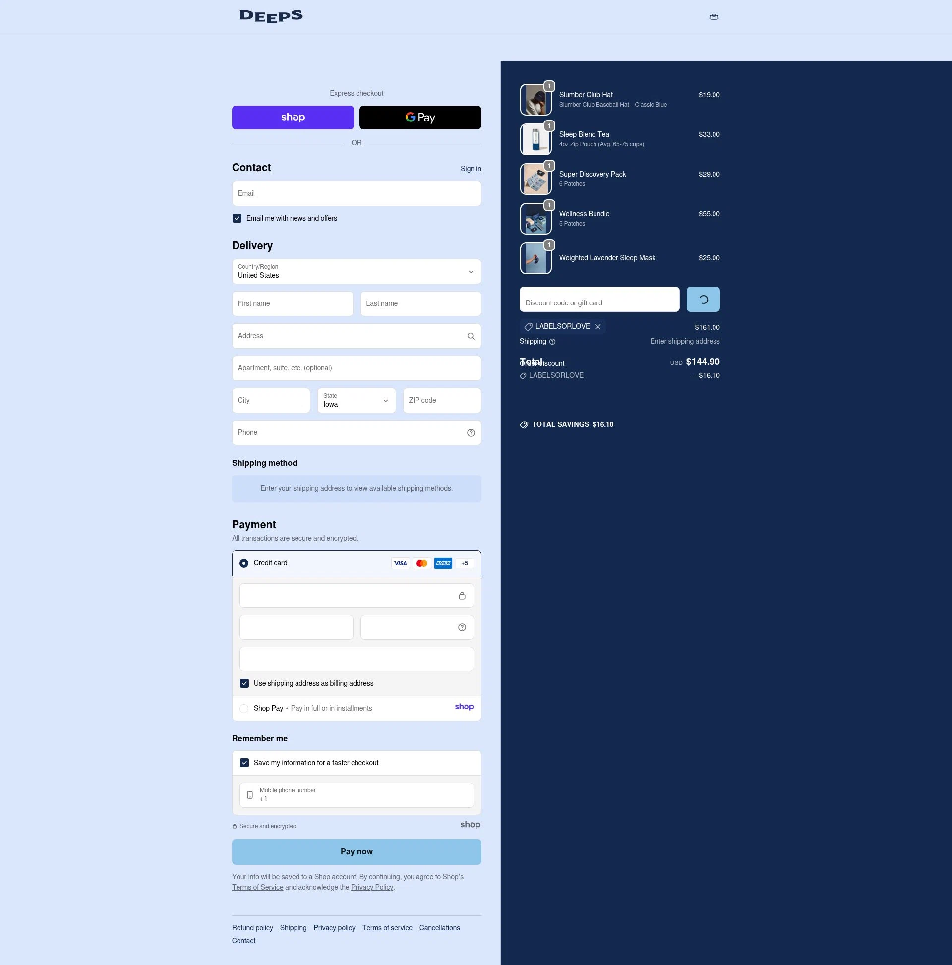 Deeps checkout page showing Deeps promo code box | Screenshot taken by SimplyCodes community member on Jan 5, 2026