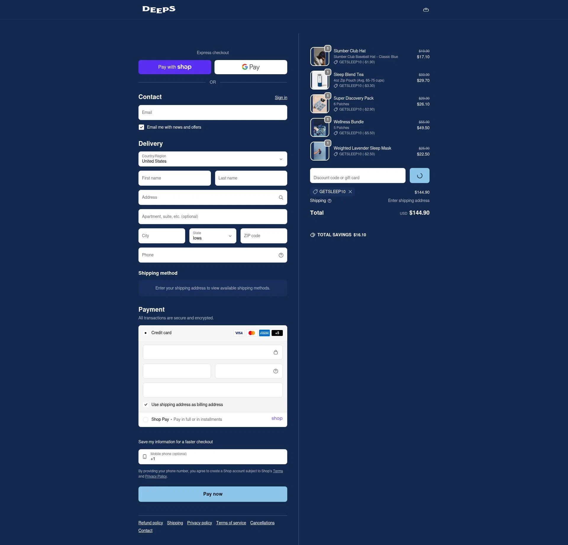 Deeps checkout page showing Deeps promo code box | Screenshot taken by SimplyCodes community member on Jan 10, 2026