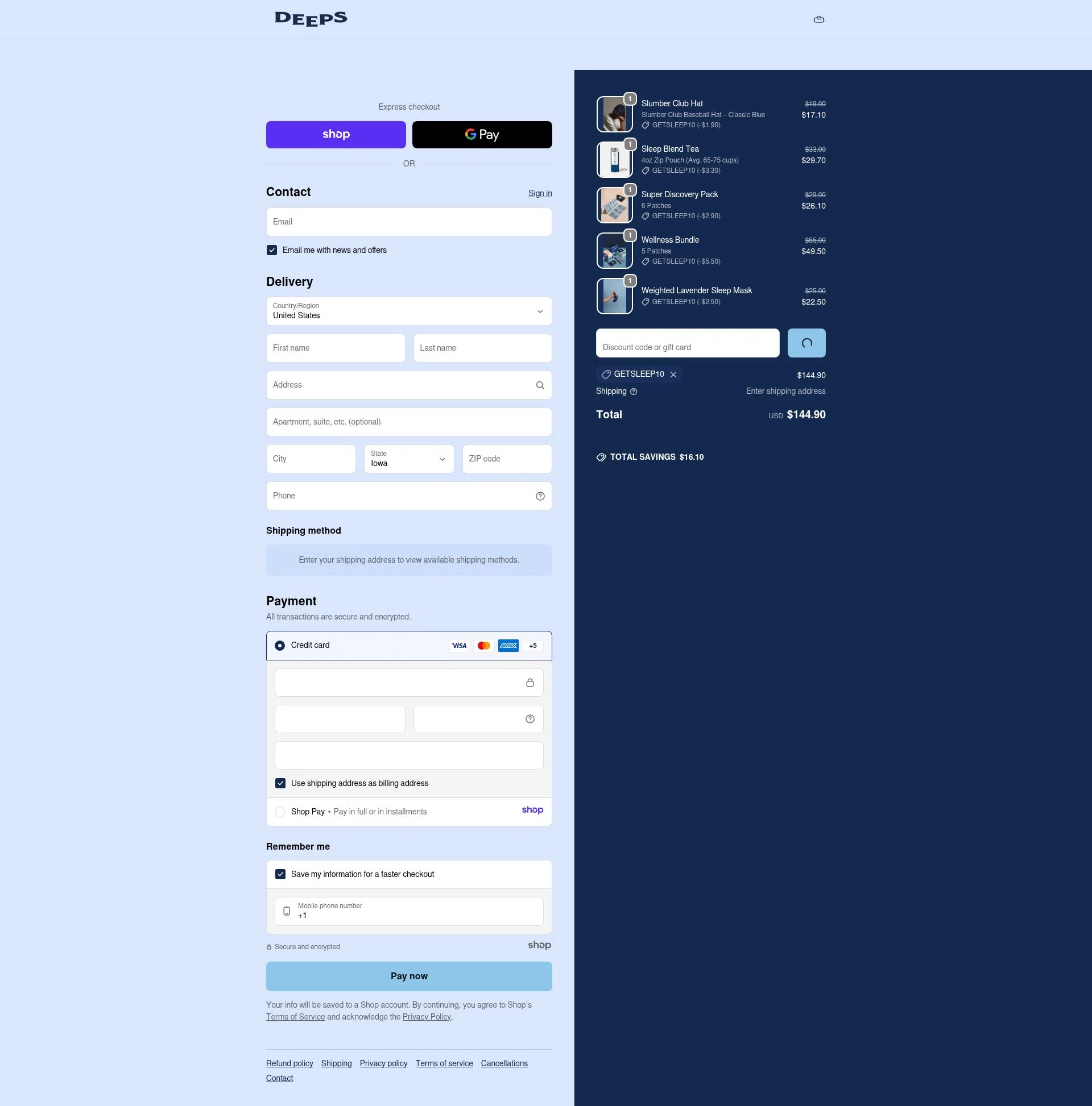 Deeps checkout page showing Deeps promo code box | Screenshot taken by SimplyCodes community member on Jan 5, 2026