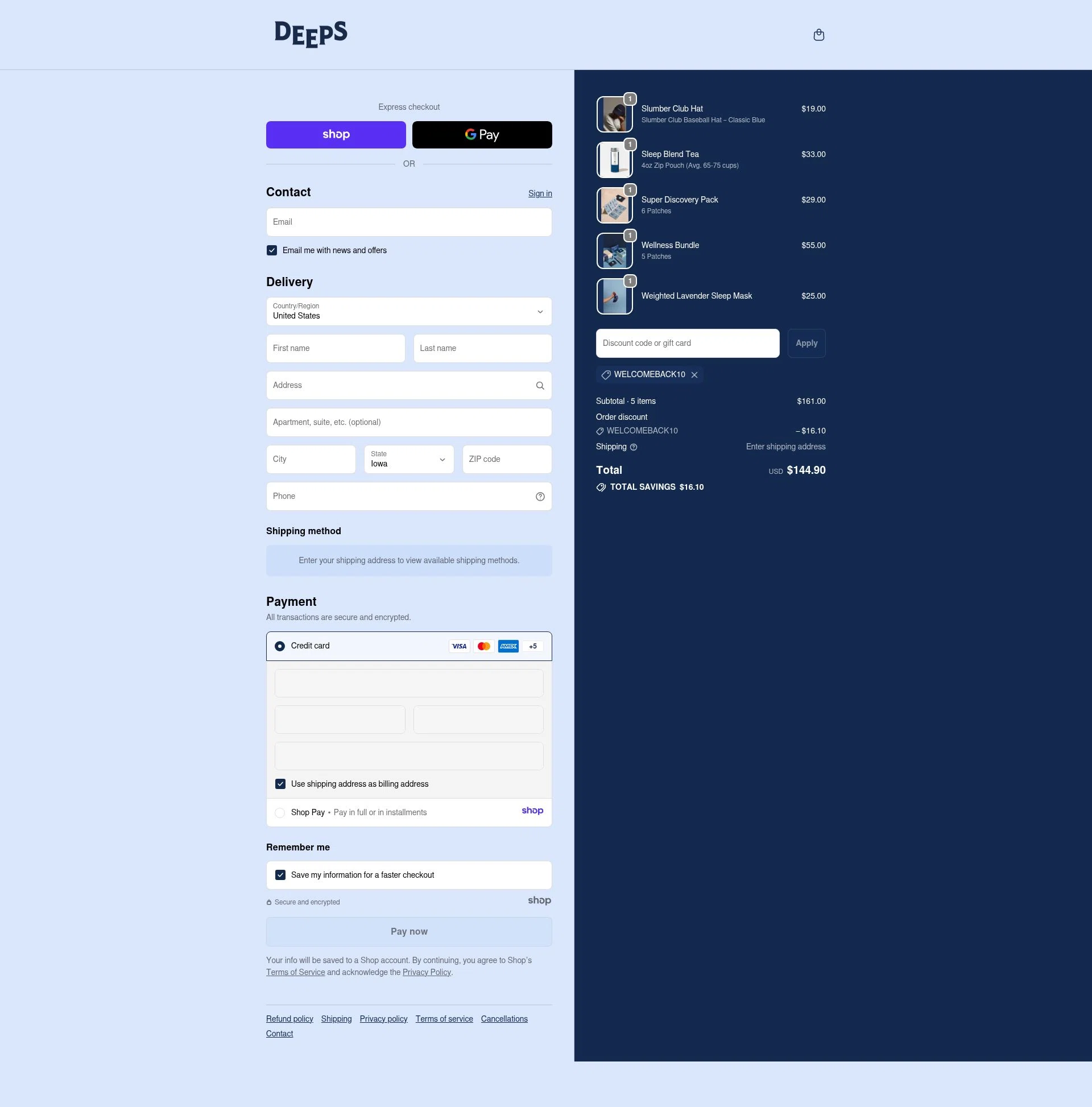Deeps checkout page showing Deeps promo code box | Screenshot taken by SimplyCodes community member on Jan 5, 2026