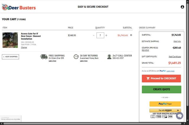 Deerbusters checkout page showing Deerbusters promo code box | Screenshot taken by SimplyCodes community member on Jul 8, 2025